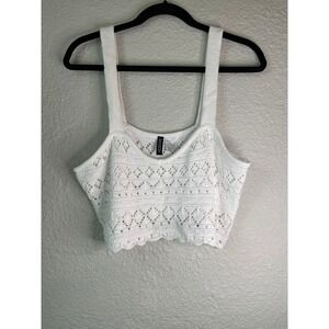 H&M Divided‎ Crochet Knit Crop Top Sleeveless Tank White Medium